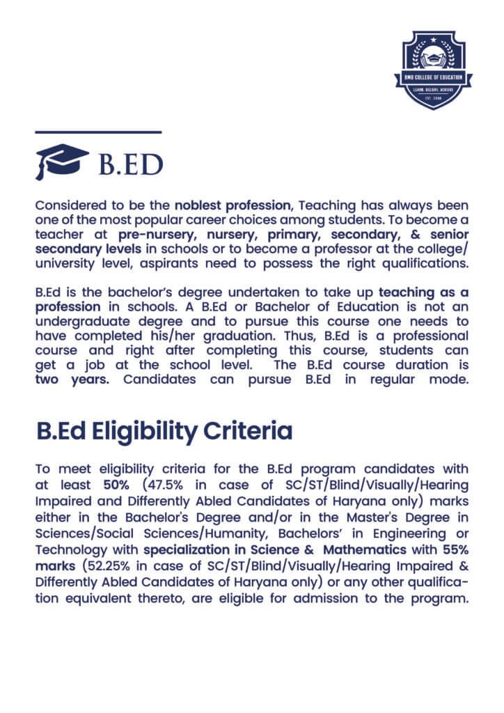 Courses bmd college of education rewari