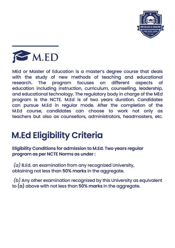 Courses bmd college of education rewari